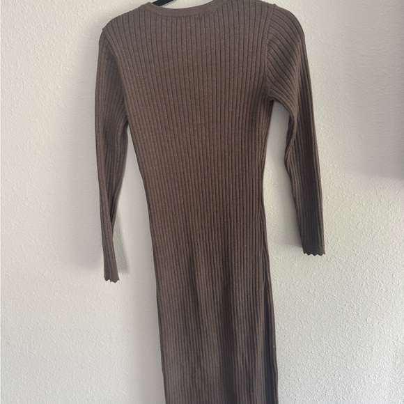 Brown Ribbed Knit Dress - Picture 3 of 4